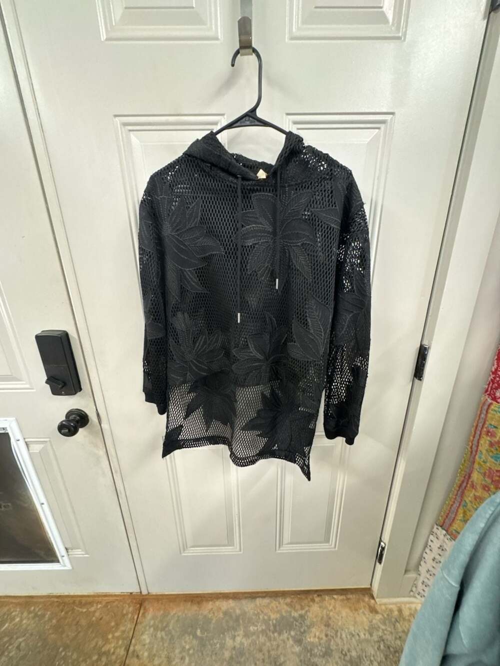Free People Movement Spring Fling Mesh Hoodie Size S Black Floral Net